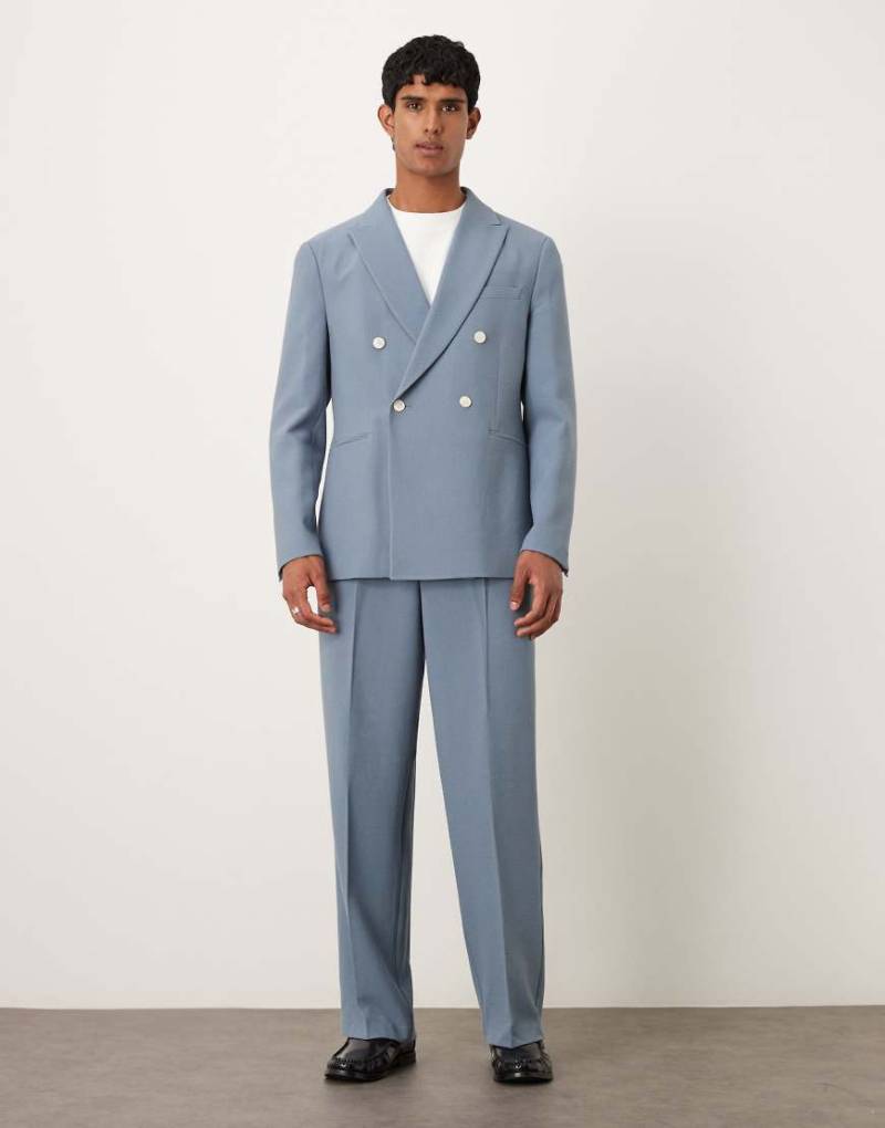 ASOS DESIGN - Strukturierte Anzughose in Blau mit weitem Bein-Schwarz von ASOS DESIGN