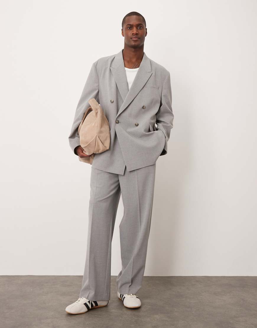 ASOS DESIGN - Strukturierte Anzughose in Grau mit weitem Bein und elastischem Bund von ASOS DESIGN