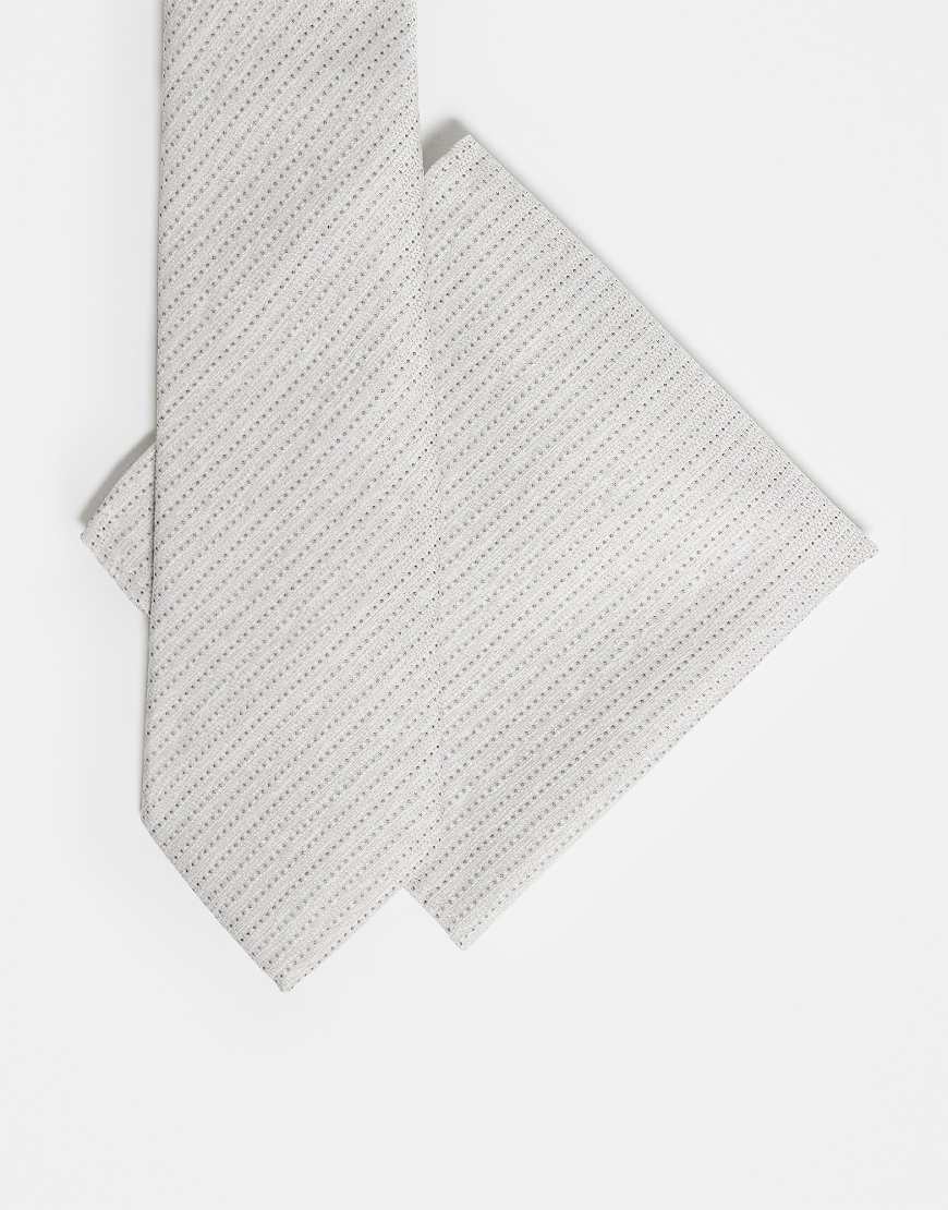 ASOS DESIGN - Strukturierte Krawatte und Einstecktuch in Steingrau-Neutral von ASOS DESIGN