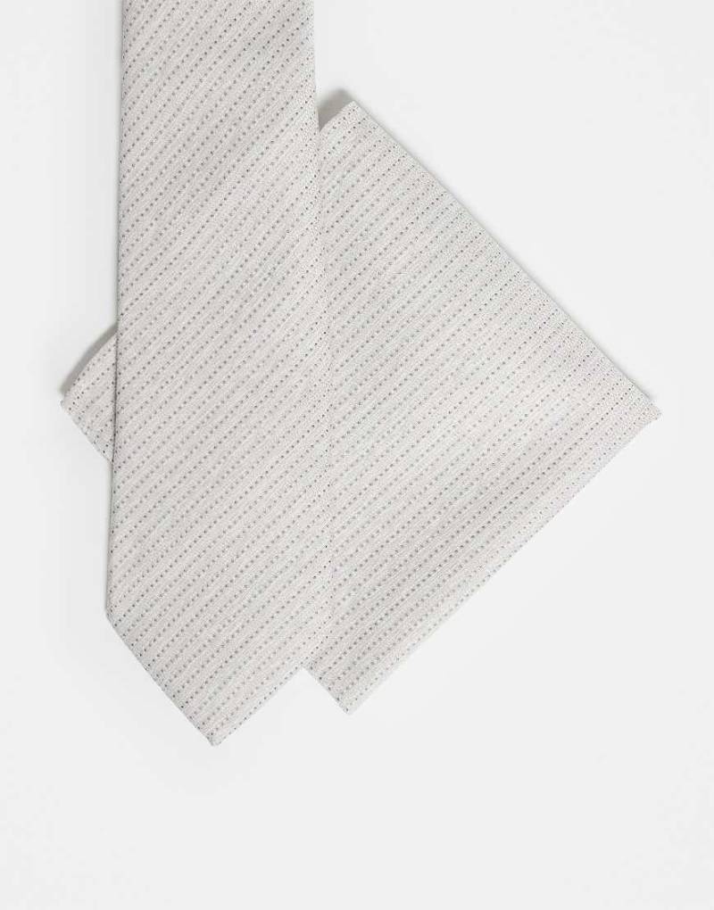 ASOS DESIGN - Strukturierte Krawatte und Einstecktuch in Steingrau-Neutral von ASOS DESIGN