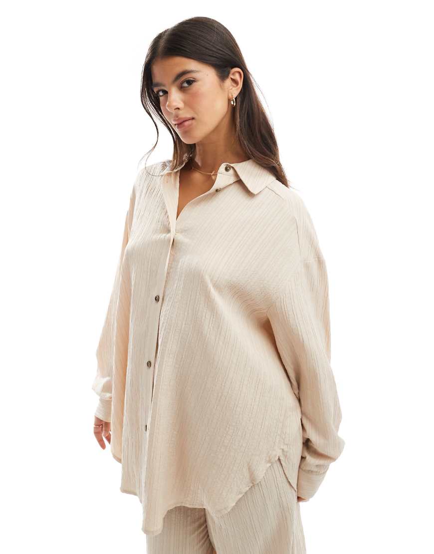 ASOS DESIGN - Strukturierte Oversize-Hemdbluse in Steinbeige, Kombiteil-Neutral von ASOS DESIGN