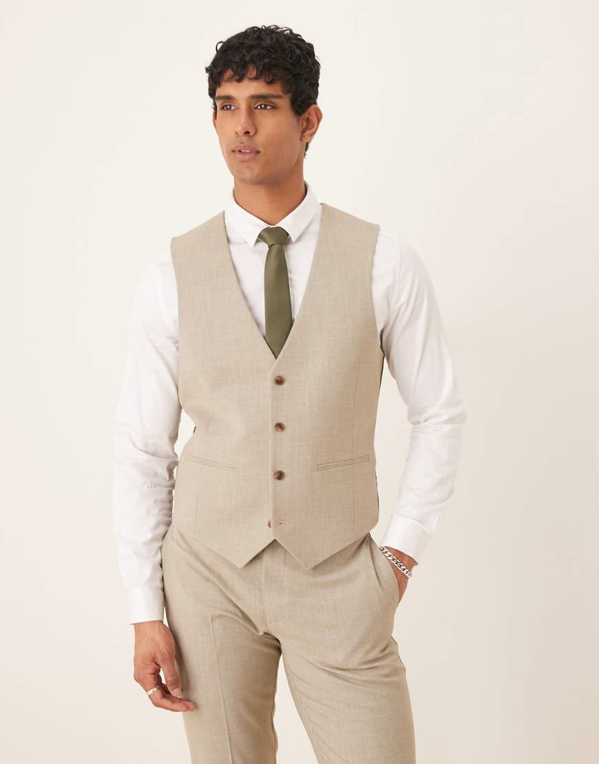 ASOS DESIGN - Strukturierte Slim-Fit-Anzugweste in meliertem Hellgrau von ASOS DESIGN