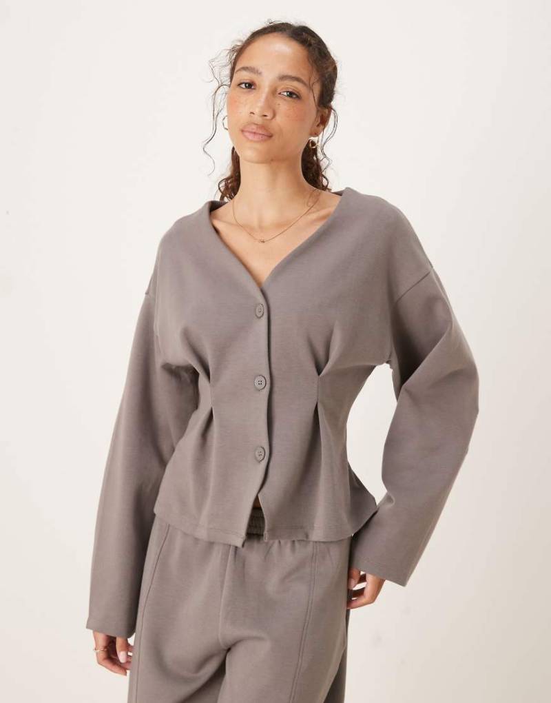 ASOS DESIGN - Strukturierte Strickjacke aus Interlock-Stoff in Grau von ASOS DESIGN