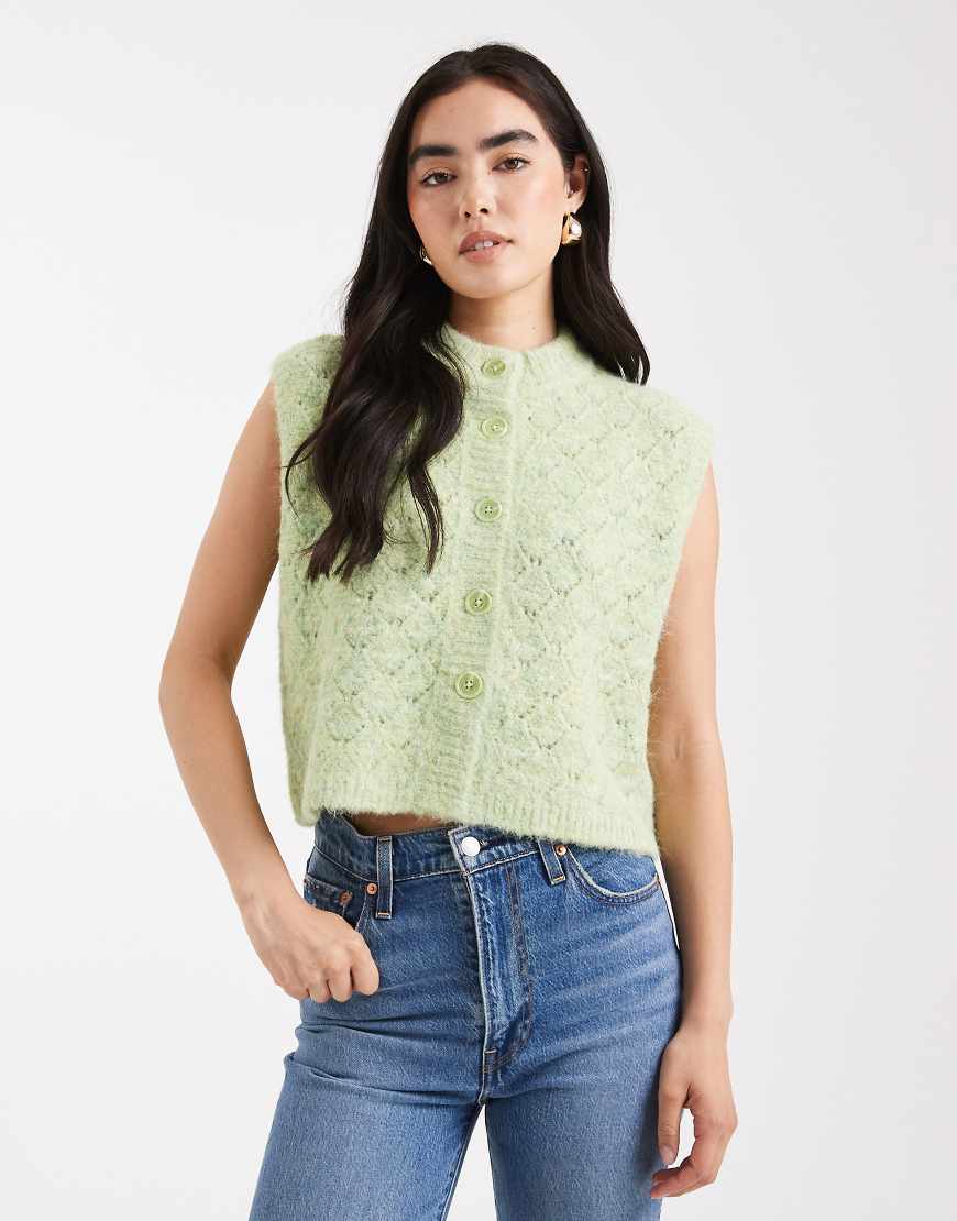 ASOS DESIGN - Strukturierte Weste in Chartreuse-Grün mit durchgehender Knopfleiste und Maschendesign-Gelb ASOS DESIGN - Strukturierte Weste in Chartreuse-Grün mit durchgehender Knopfleiste und Maschendesign-Gelb von ASOS DESIGN