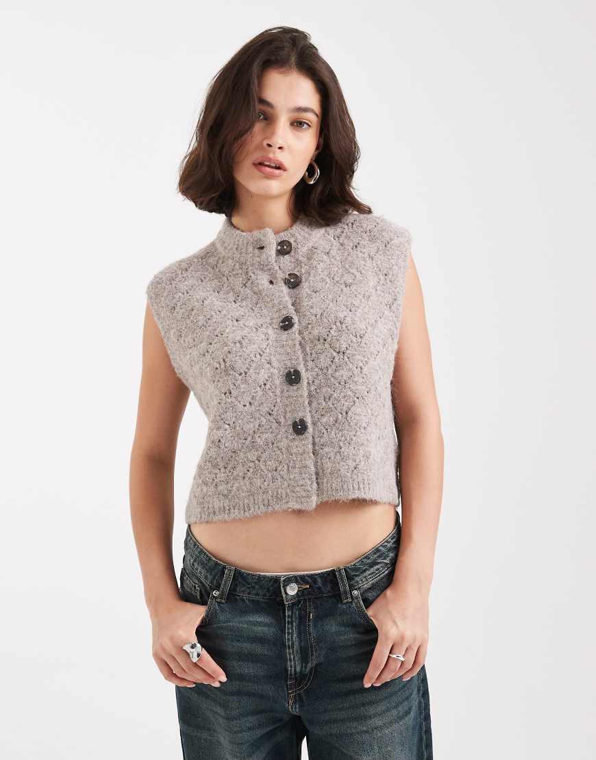 ASOS DESIGN - Strukturierte Weste in Pilzbraun mit durchgehender Knopfleiste-Neutral von ASOS DESIGN