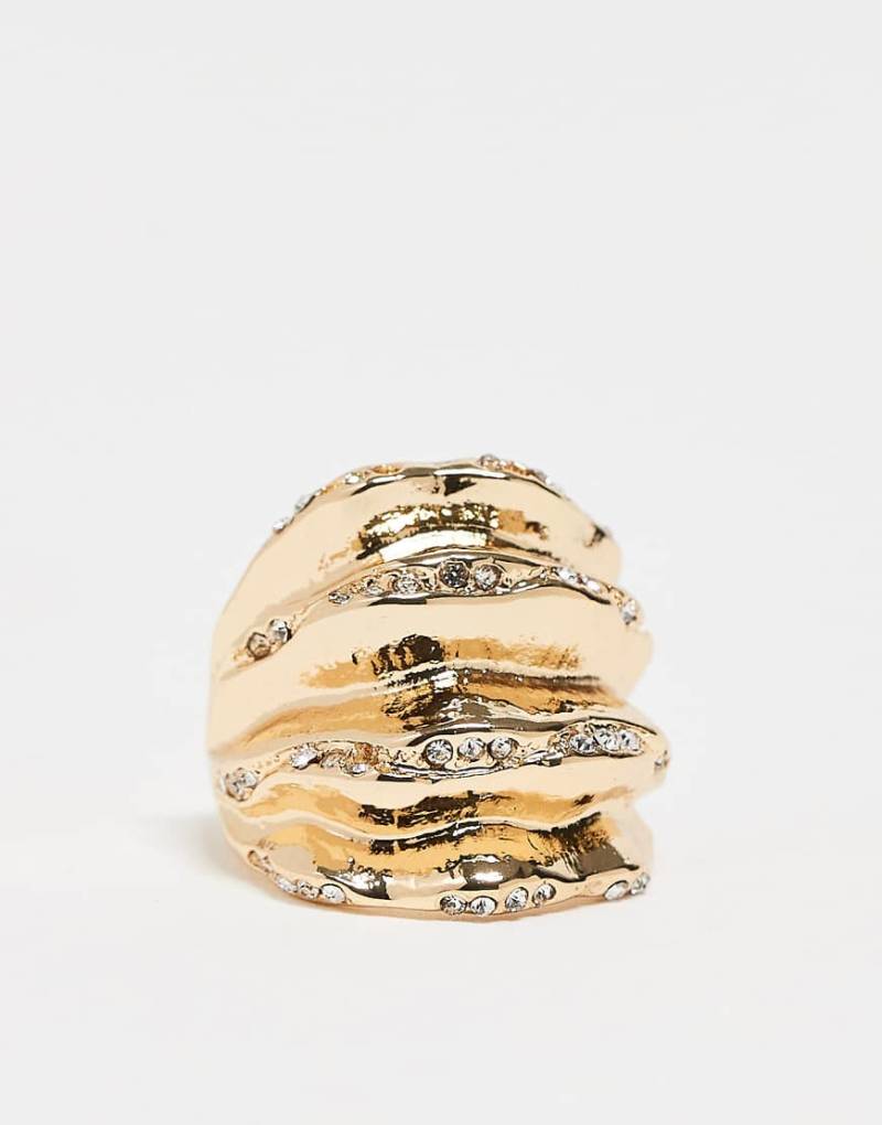 ASOS DESIGN - Strukturierter, klobiger Ring in Goldoptik mit Schmuckstein-Details-Goldfarben von ASOS DESIGN