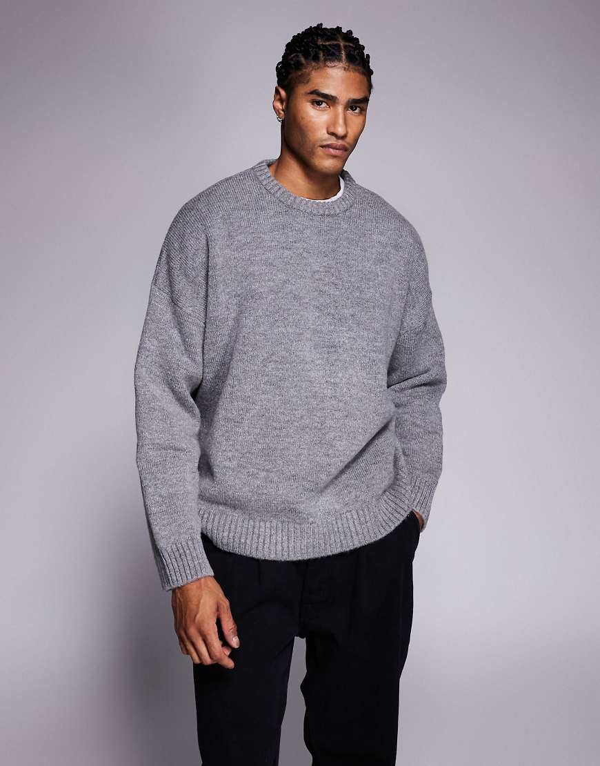 ASOS DESIGN - Strukturierter Oversize-Strickpullover in Grau mit Rundhalsausschnitt von ASOS DESIGN