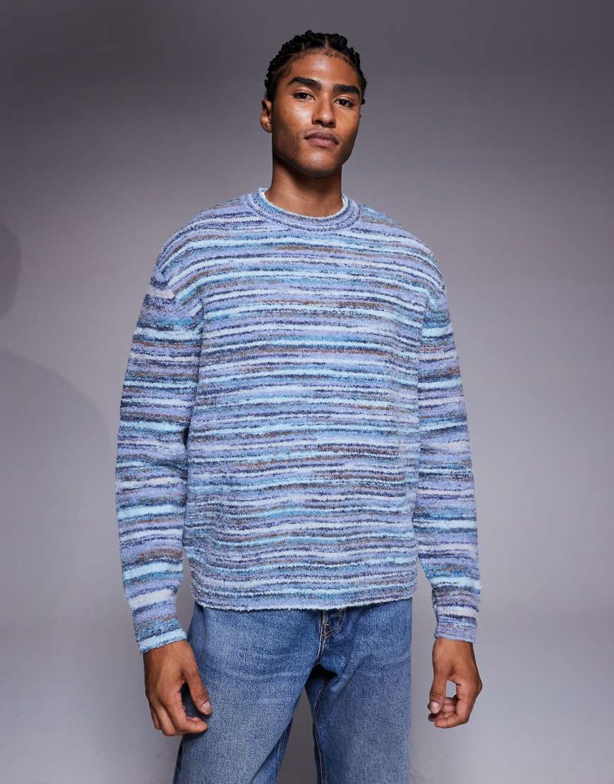 ASOS DESIGN - Strukturierter Oversize-Strickpullover in gestreiftem Blau-Bunt ASOS DESIGN - Strukturierter Oversize-Strickpullover in gestreiftem Blau-Bunt von ASOS DESIGN