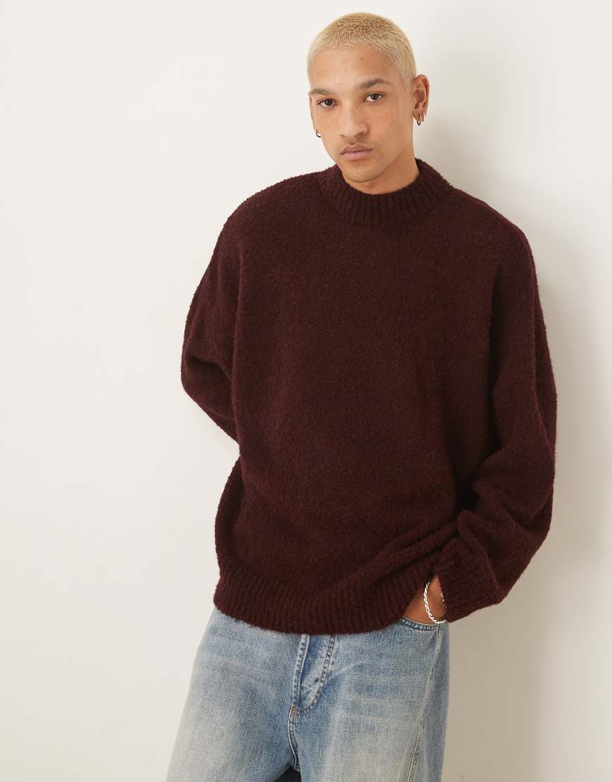 ASOS DESIGN - Strukturierter Strickpullover in Burgunderrot mit extrem kastiger Oversize-Passform und Stehkragen von ASOS DESIGN