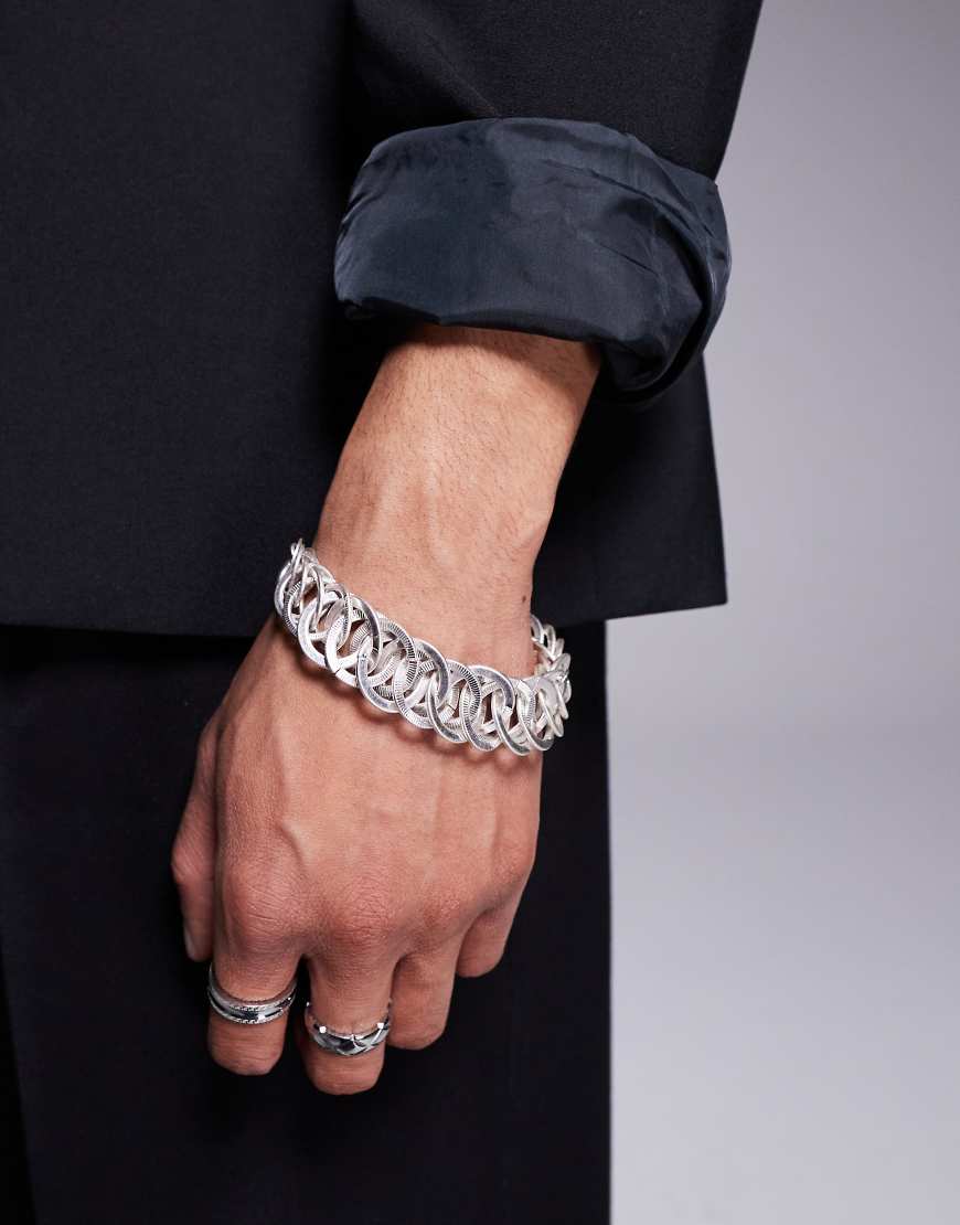 ASOS DESIGN - Strukturiertes Armband in Silber mit brieten Gliedern von ASOS DESIGN