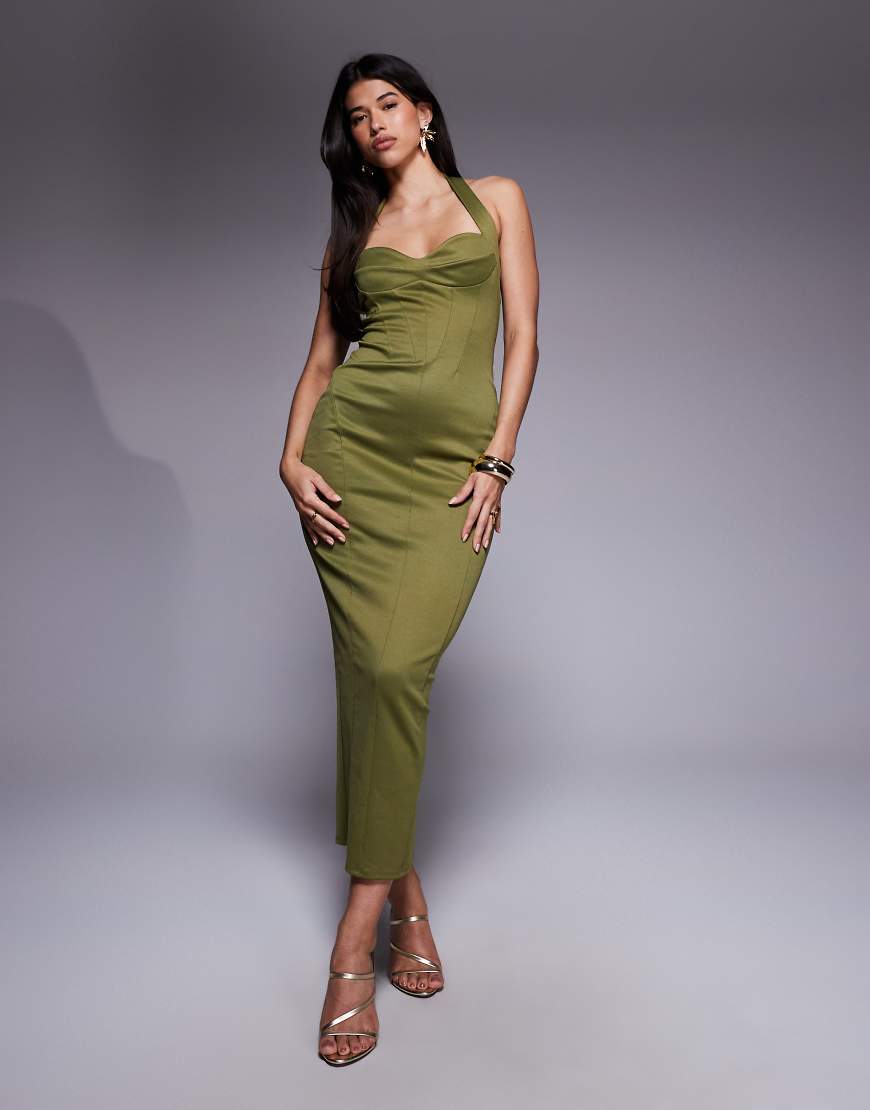 ASOS DESIGN - Strukturiertes Korsett-Midikleid in Olivgrün ASOS DESIGN - Strukturiertes Korsett-Midikleid in Olivgrün von ASOS DESIGN