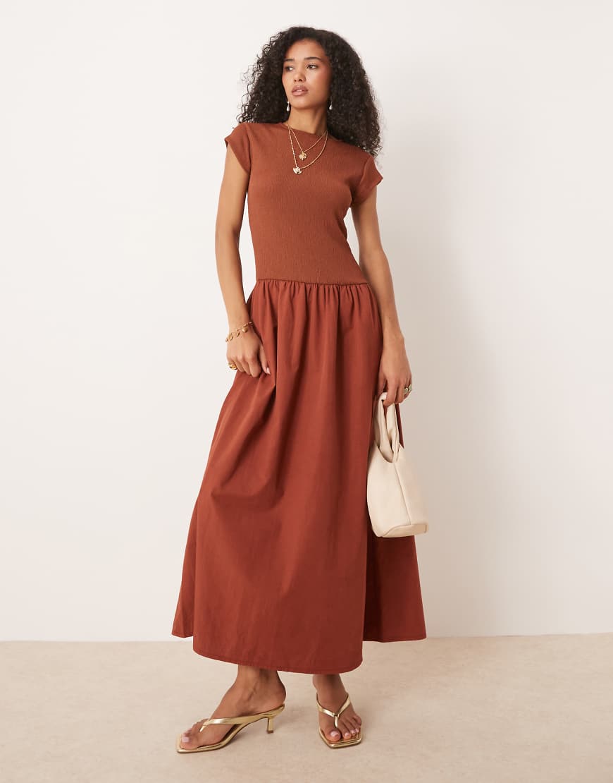 ASOS DESIGN - Strukturiertes Maxikleid aus Popelinemix in Rostrot mit tiefer Taille-Orange ASOS DESIGN - Strukturiertes Maxikleid aus Popelinemix in Rostrot mit tiefer Taille-Orange von ASOS DESIGN