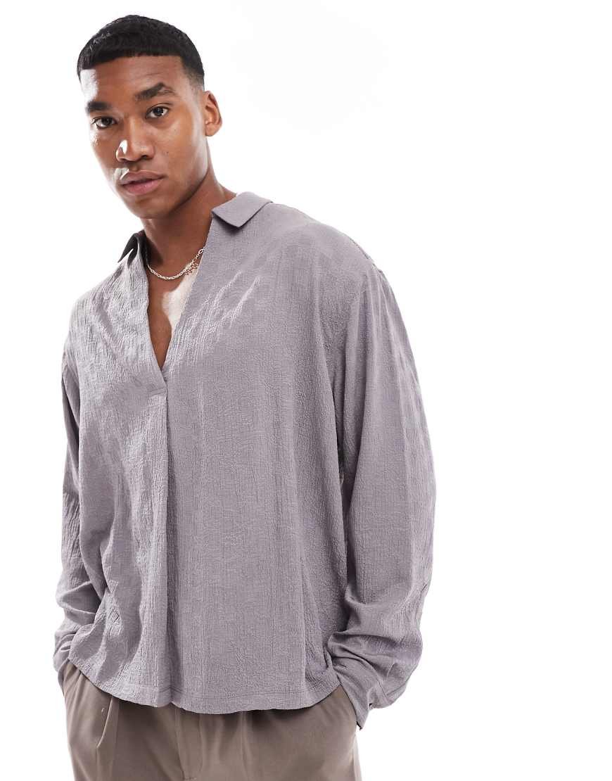 ASOS DESIGN - Strukturiertes Overhead-Shirt in Grau von ASOS DESIGN