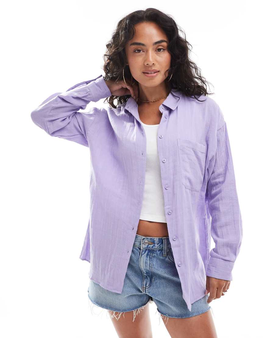 ASOS DESIGN - Strukturiertes Oversize-Hemd aus Baumwolle in Flieder-Bunt von ASOS DESIGN
