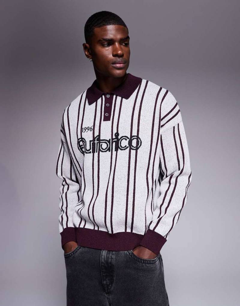 ASOS DESIGN - Strukturiertes Oversize-Poloshirt aus Strick in Grau mit Sportgrafik-Bunt von ASOS DESIGN