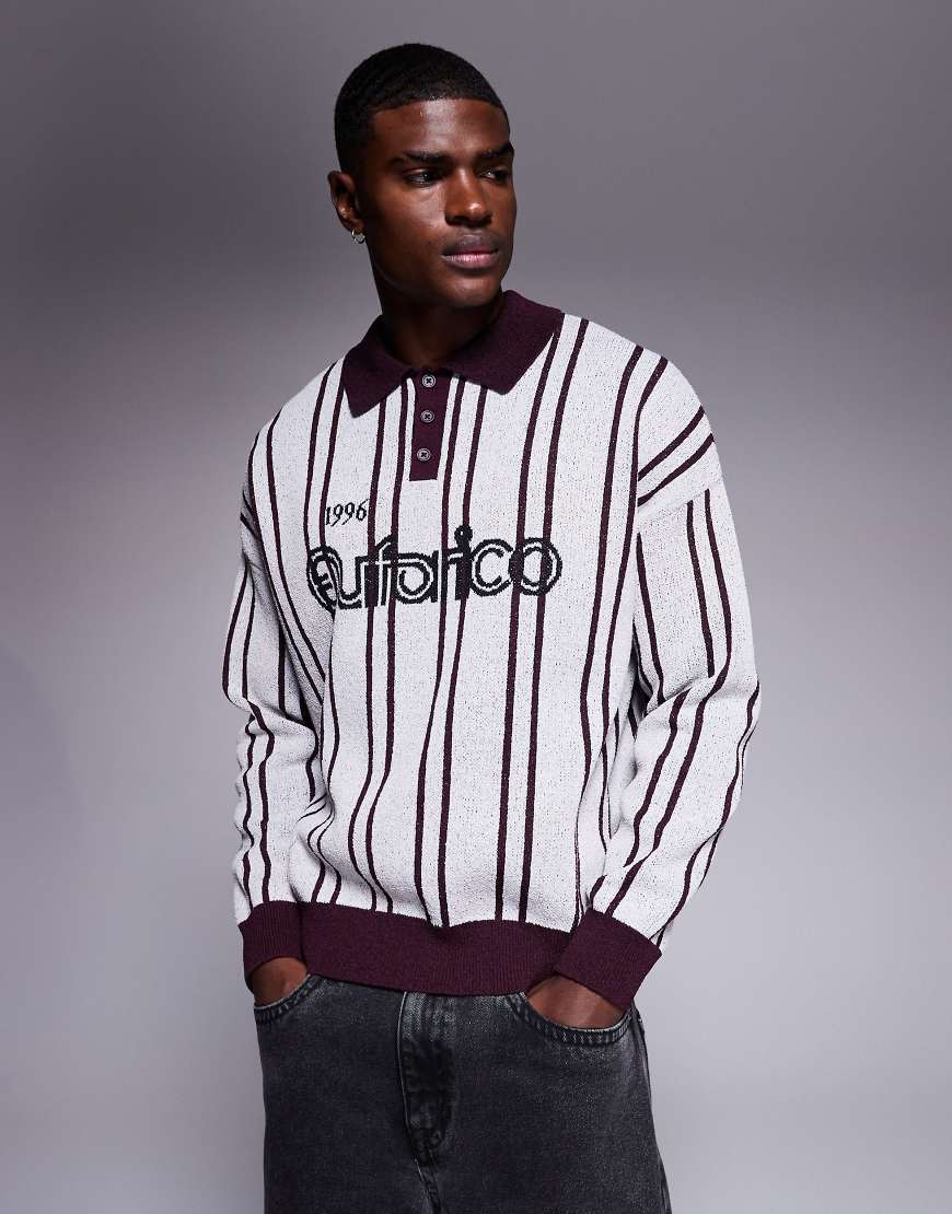 ASOS DESIGN - Strukturiertes Oversize-Poloshirt aus Strick in Grau mit Sportgrafik-Bunt von ASOS DESIGN