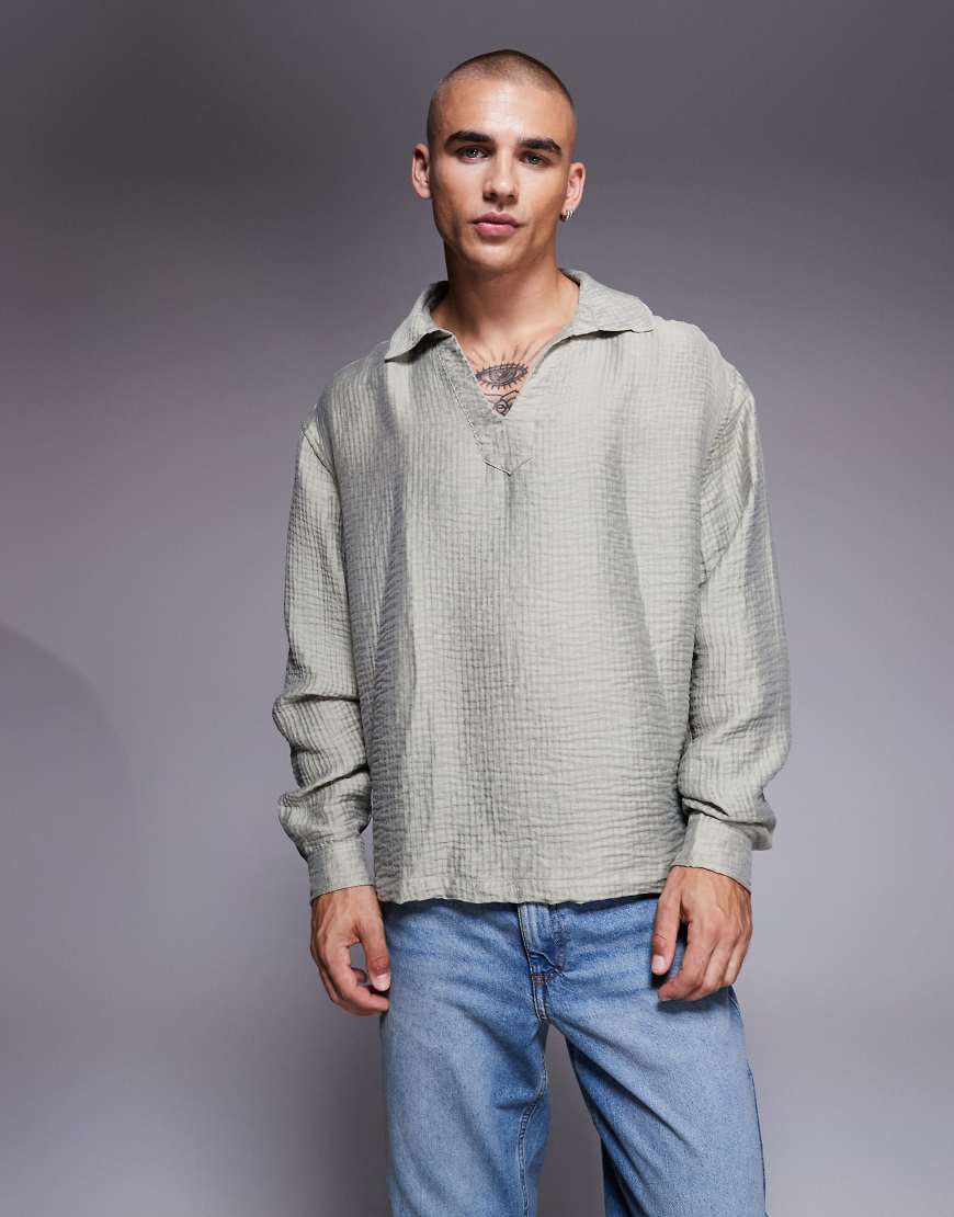 ASOS DESIGN - Strukturiertes Oversize-Schlupfhemd in Grau von ASOS DESIGN