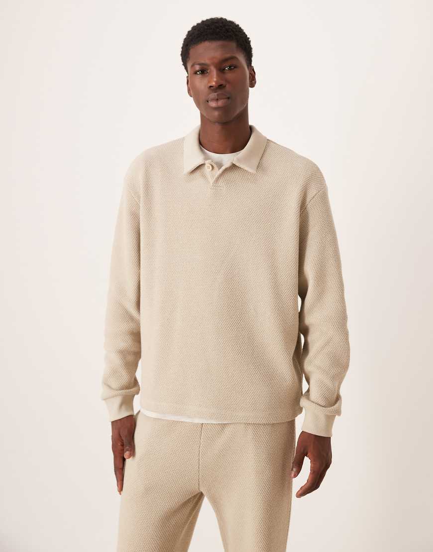 ASOS DESIGN - Strukturiertes Relaxed-Fit-Sweatshirt in Beige mit Reverskragen-Neutral von ASOS DESIGN