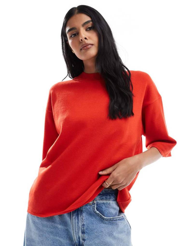 ASOS DESIGN - Strukturiertes Strick-T-Shirt in Rot von ASOS DESIGN