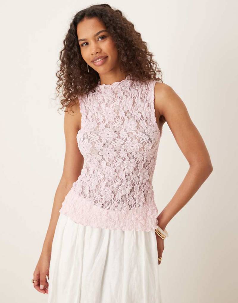 ASOS DESIGN - Strukturiertes Tanktop aus Spitze in Rosa von ASOS DESIGN