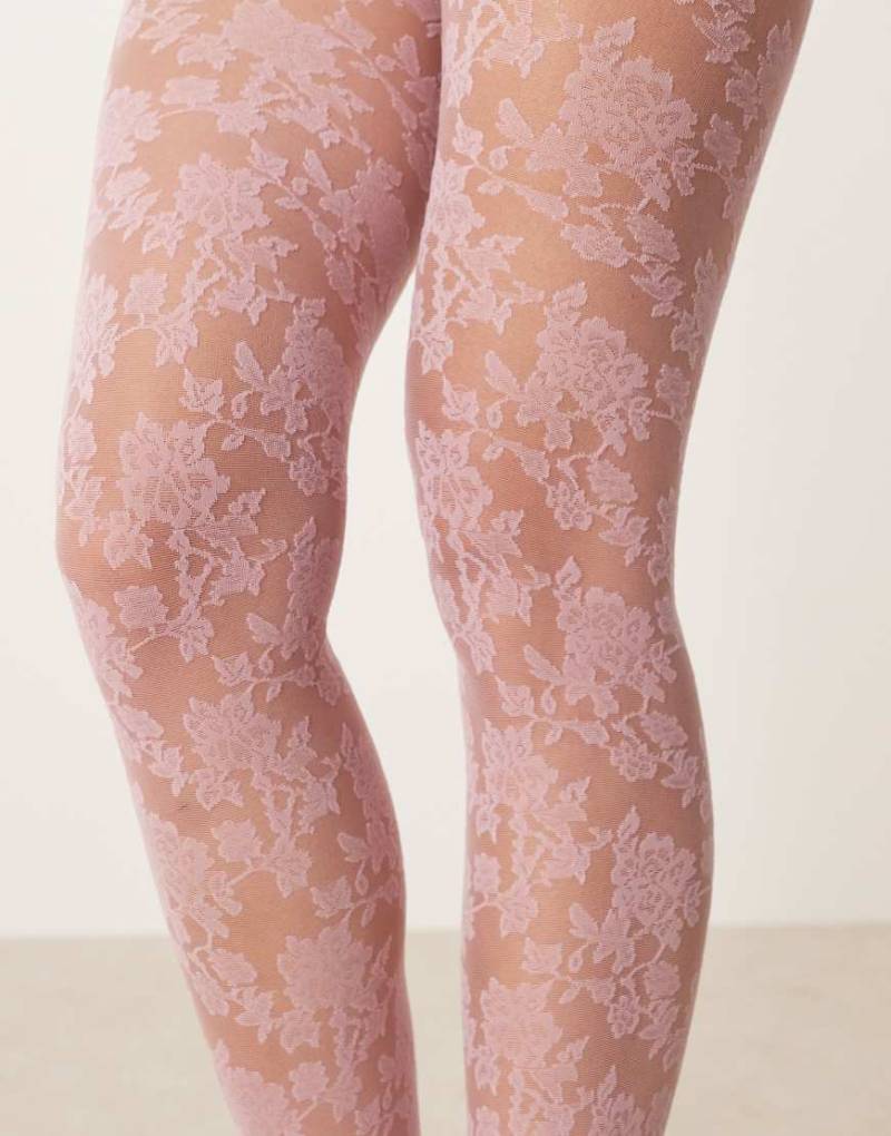 ASOS DESIGN - Strumpfhose in Hellrosa aus floraler Spitze von ASOS DESIGN