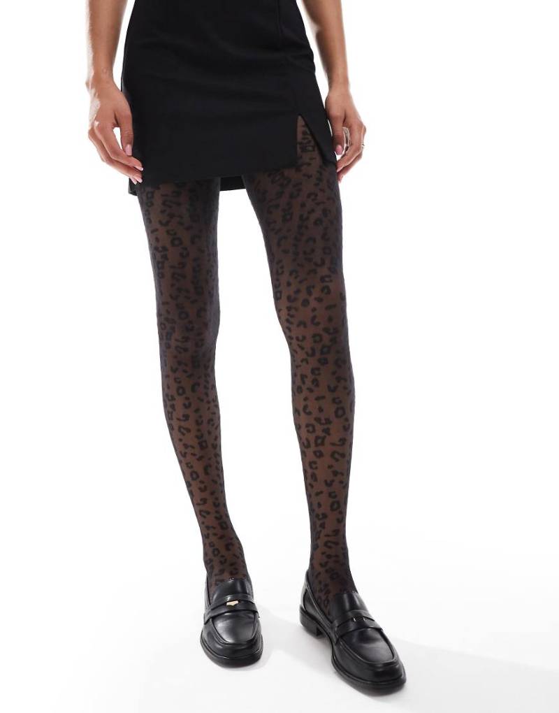 ASOS DESIGN - Strumpfhose in Schwarz mit Leopardenmuster von ASOS DESIGN