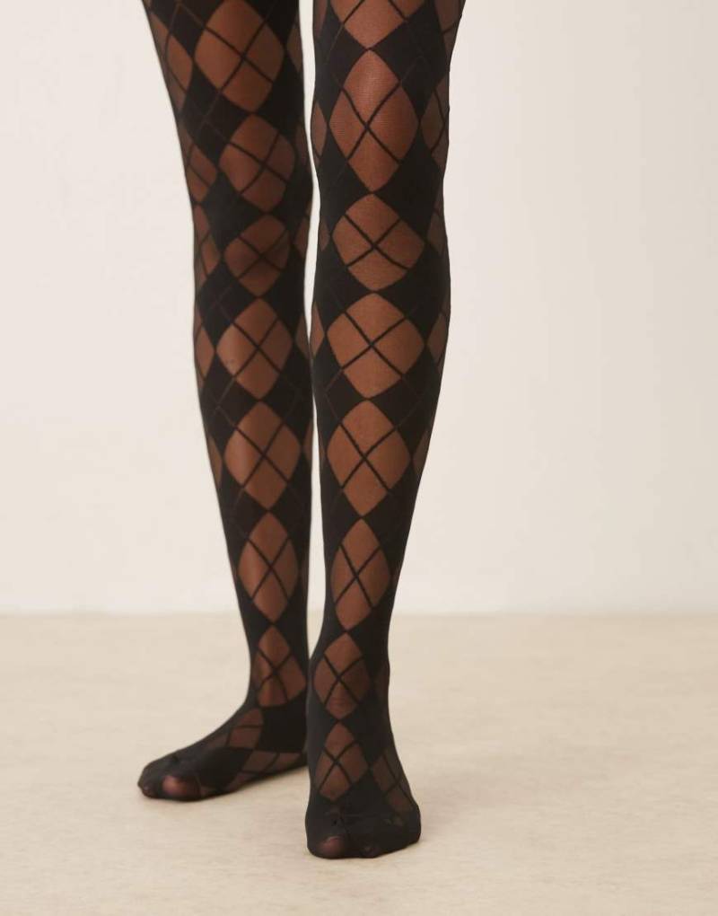 ASOS DESIGN - Strumpfhose in Schwarz mit Rautenmuster von ASOS DESIGN