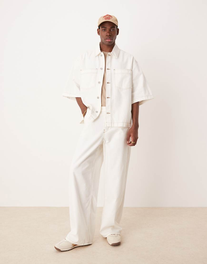 ASOS DESIGN - Super-Baggy Hose in Ecru mit Nahtdetails, Kombiteil-Weiß von ASOS DESIGN