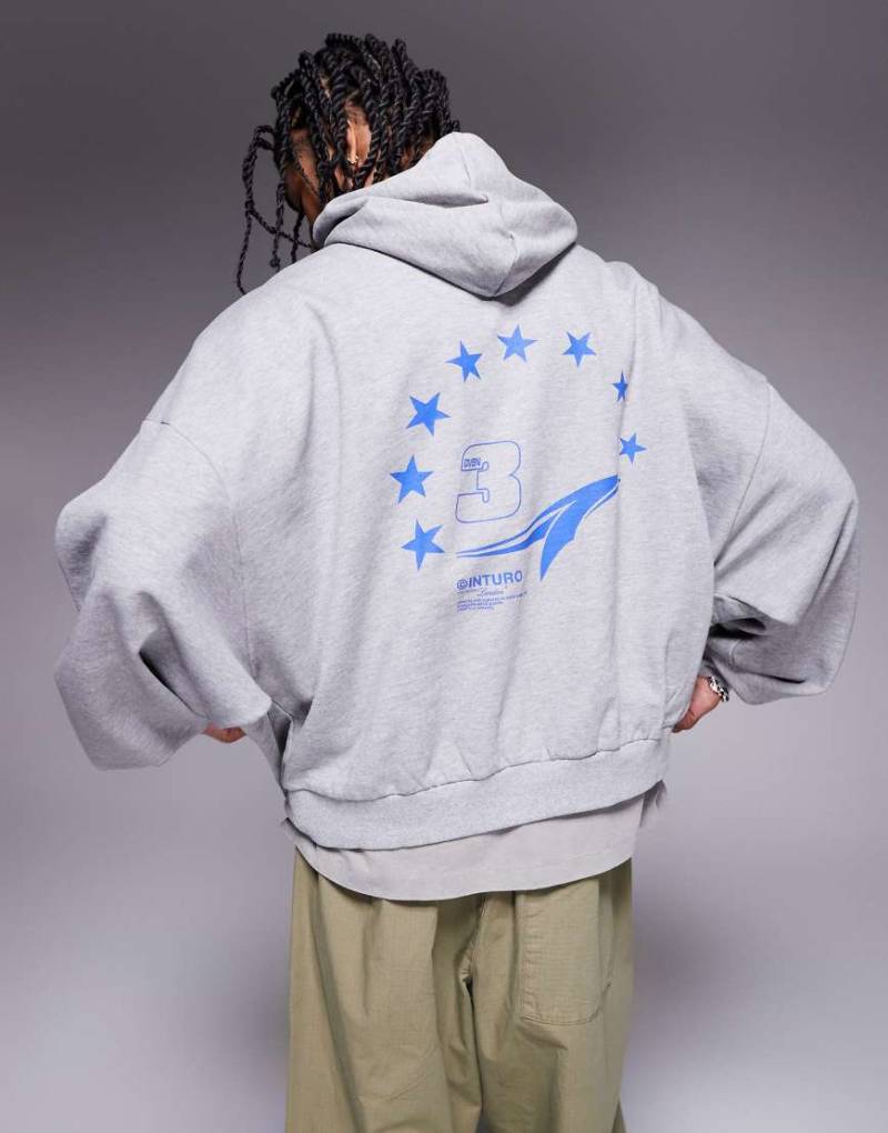 ASOS DESIGN - Super-Oversize-Kapuzenpullover in meliertem Grau mit Prints von ASOS DESIGN