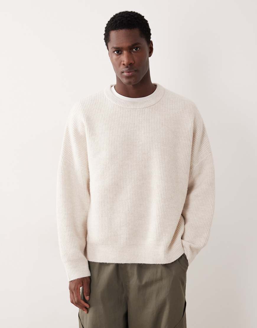 ASOS DESIGN - Super-Oversize-Strickpullover in Hellbeige mit Patentmuster und Rundhalsausschnitt-Neutral von ASOS DESIGN