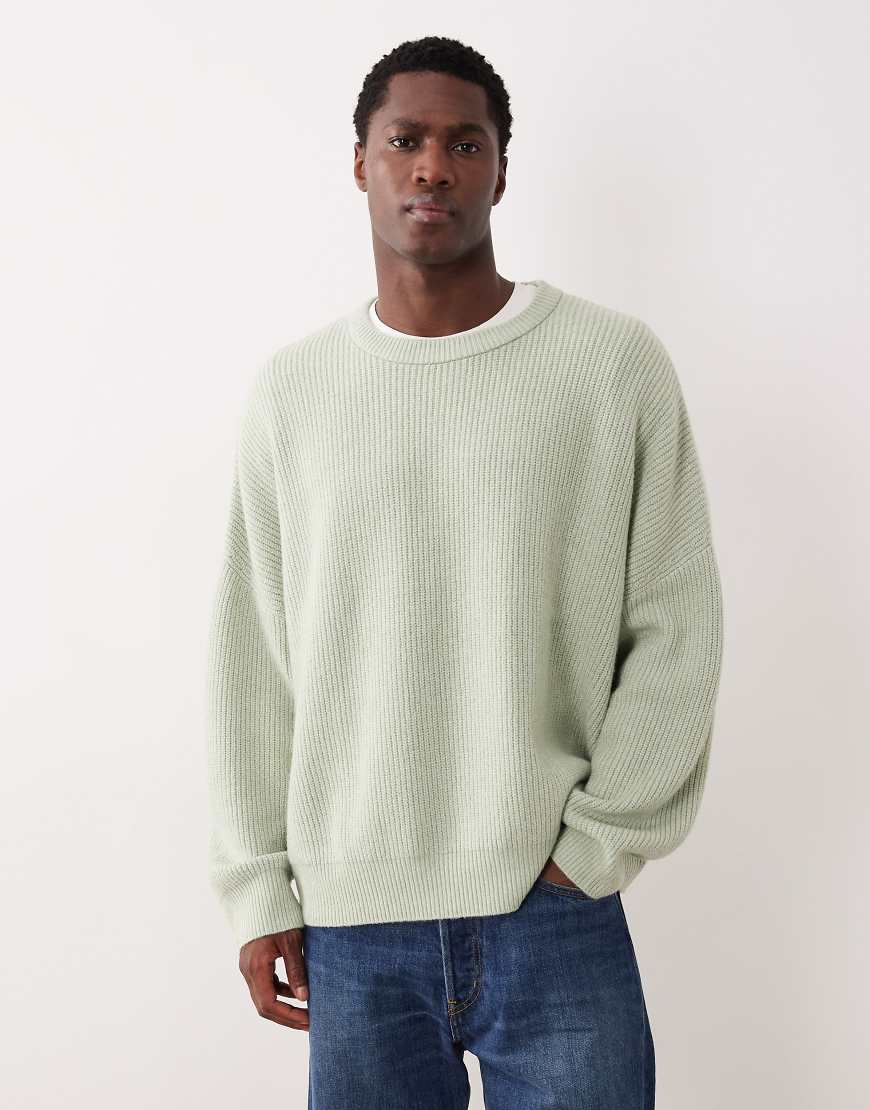 ASOS DESIGN - Super-Oversize-Strickpullover in Salbeigrün mit Patentmuster und Rundhalsausschnitt von ASOS DESIGN