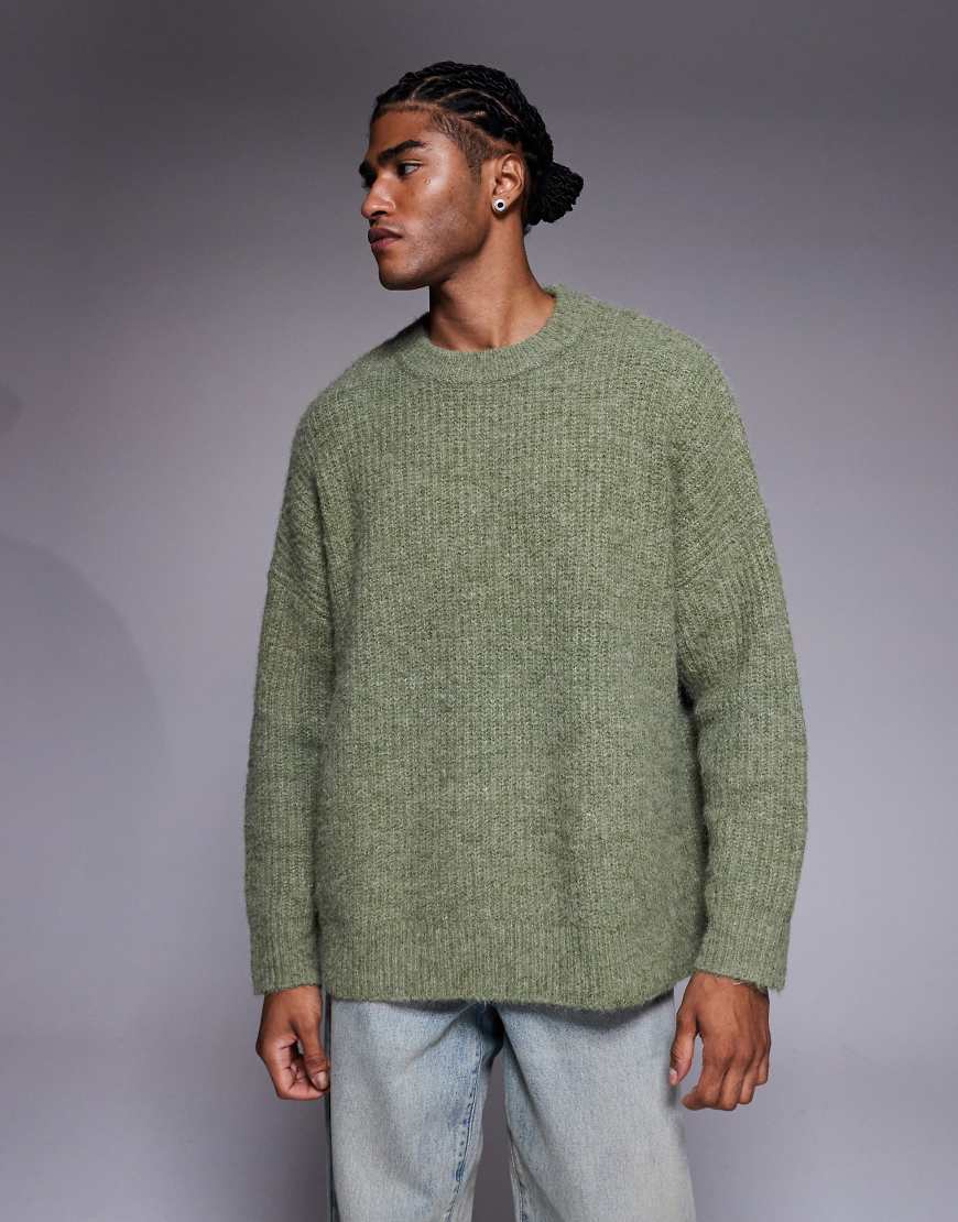 ASOS DESIGN - Super-Oversize-Strickpullover in meliertem Salbeigrün mit Rundhalsausschnitt ASOS DESIGN - Super-Oversize-Strickpullover in meliertem Salbeigrün mit Rundhalsausschnitt von ASOS DESIGN