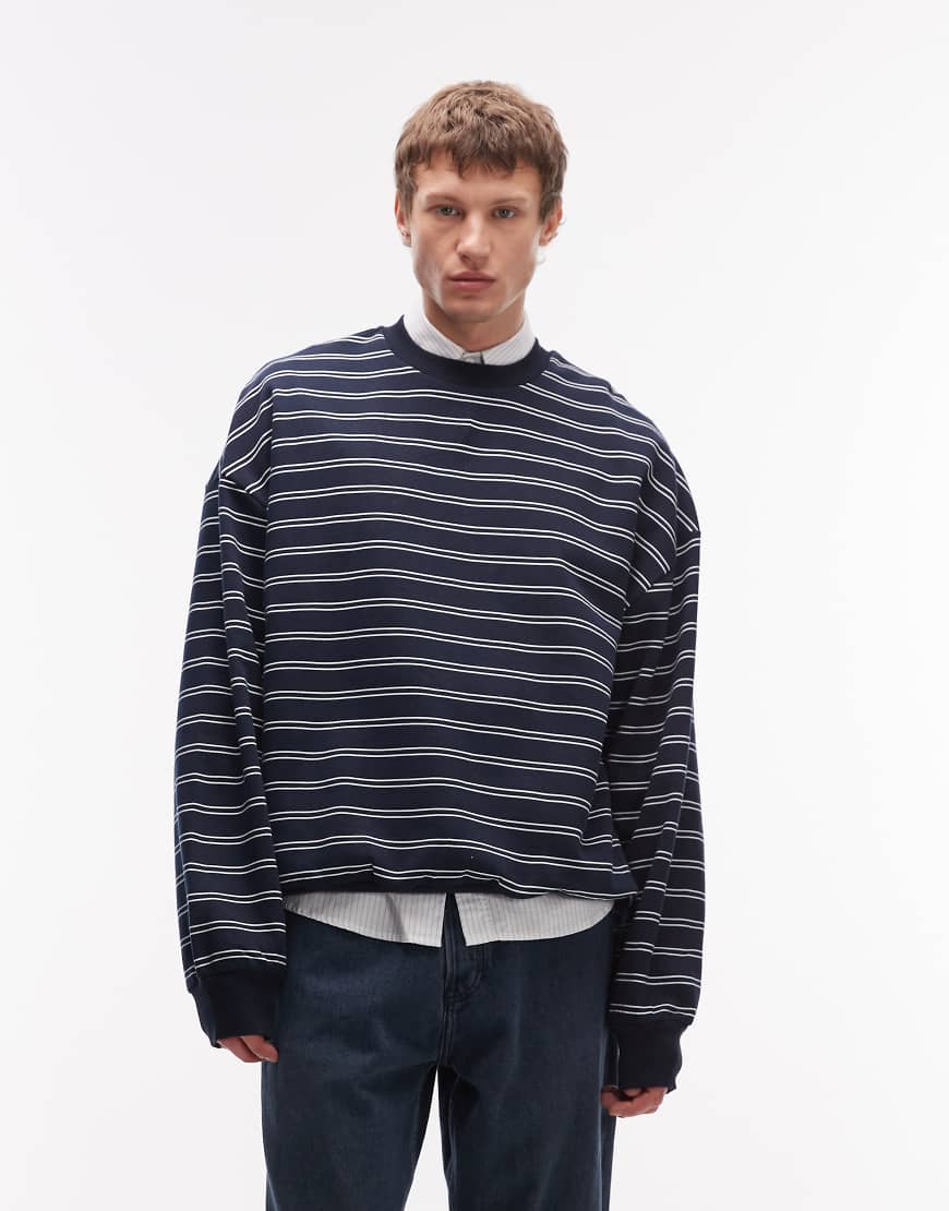ASOS DESIGN - Super-Oversize-Sweatshirt in Marineblau mit Streifenprint von ASOS DESIGN