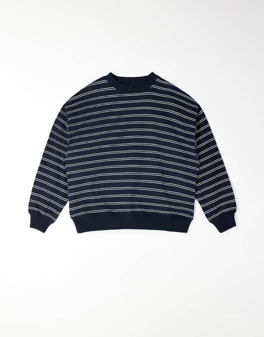 ASOS DESIGN - Super-Oversize-Sweatshirt in Marineblau mit Streifenprint von ASOS DESIGN