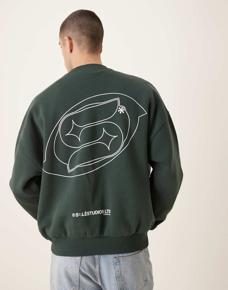 ASOS DESIGN - Super-Oversize-Sweatshirt mit Paspelierung und Logoprint-Grün von ASOS DESIGN