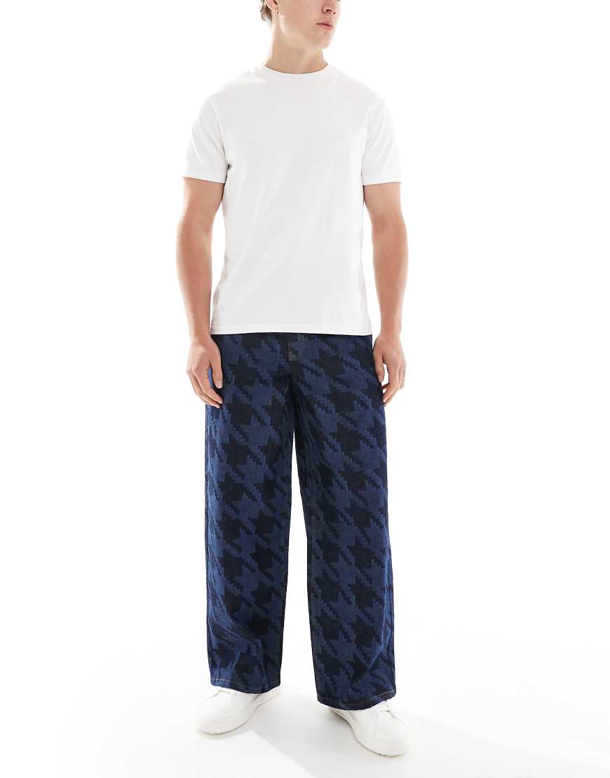 ASOS DESIGN - Super weiter Baggy Jeans in Raw-Waschung mit Hahnentritt-Laserprint-Blau ASOS DESIGN - Super weiter Baggy Jeans in Raw-Waschung mit Hahnentritt-Laserprint-Blau von ASOS DESIGN