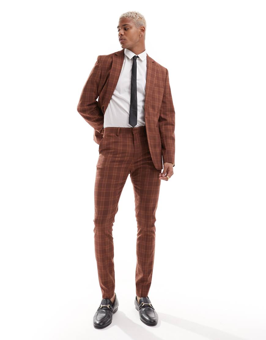 ASOS DESIGN - Supereng geschnittene Anzugjacke in Steinbeige mit farblich abgestimmtem Karomuster-Braun ASOS DESIGN - Supereng geschnittene Anzugjacke in Steinbeige mit farblich abgestimmtem Karomuster-Braun von ASOS DESIGN