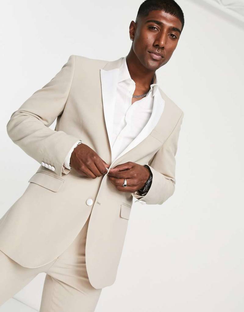 ASOS DESIGN - Supereng geschnittene Smokingjacke in Stein-Neutral von ASOS DESIGN