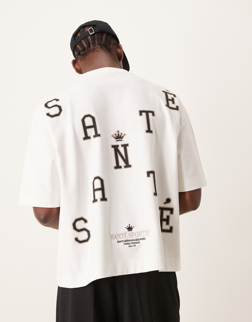 ASOS DESIGN - Superschweres, kastiges Oversize-T-Shirt in Premiumweiß mit Text-Print am Rücken von ASOS DESIGN