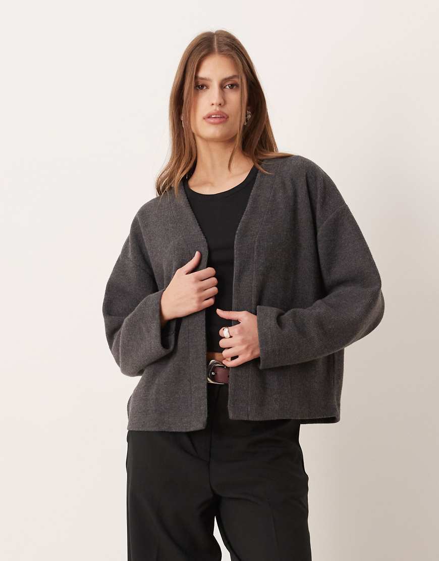 ASOS DESIGN - Superweiche, offene Strickjacke in Anthrazit, Kombiteil-Grau von ASOS DESIGN
