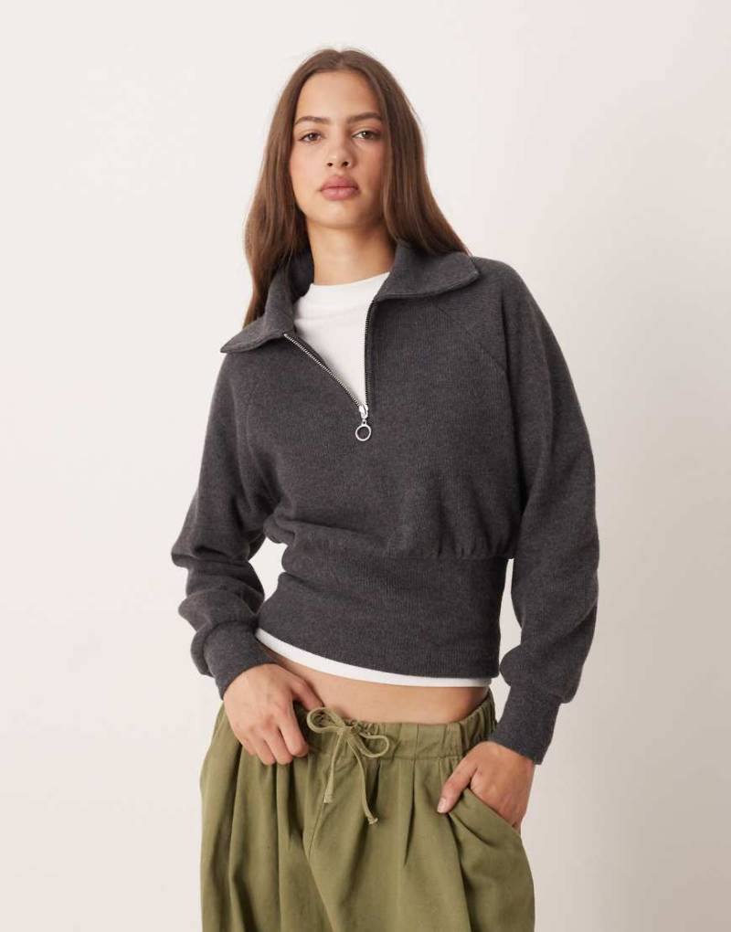 ASOS DESIGN - Superweiche, taillierte Jacke in Anthrazit mit Reißverschluss-Grau von ASOS DESIGN