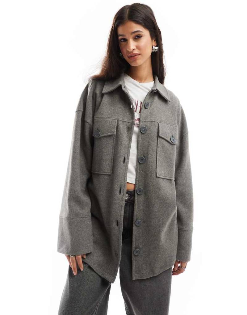 ASOS DESIGN - Superweiche Hemdjacke in meliertem Anthrazit-Grau von ASOS DESIGN