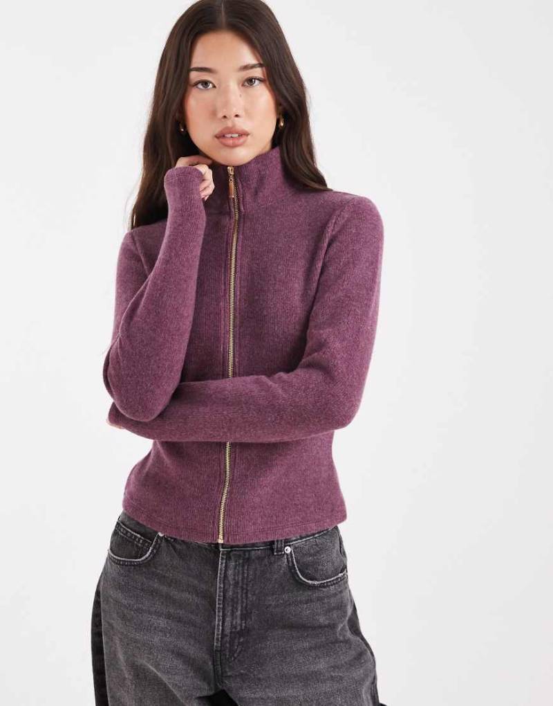 ASOS DESIGN - Superweiche Jacke in Burgunderrot mit durchgehendem Reißverschluss und Stehkragen, Kombiteil von ASOS DESIGN