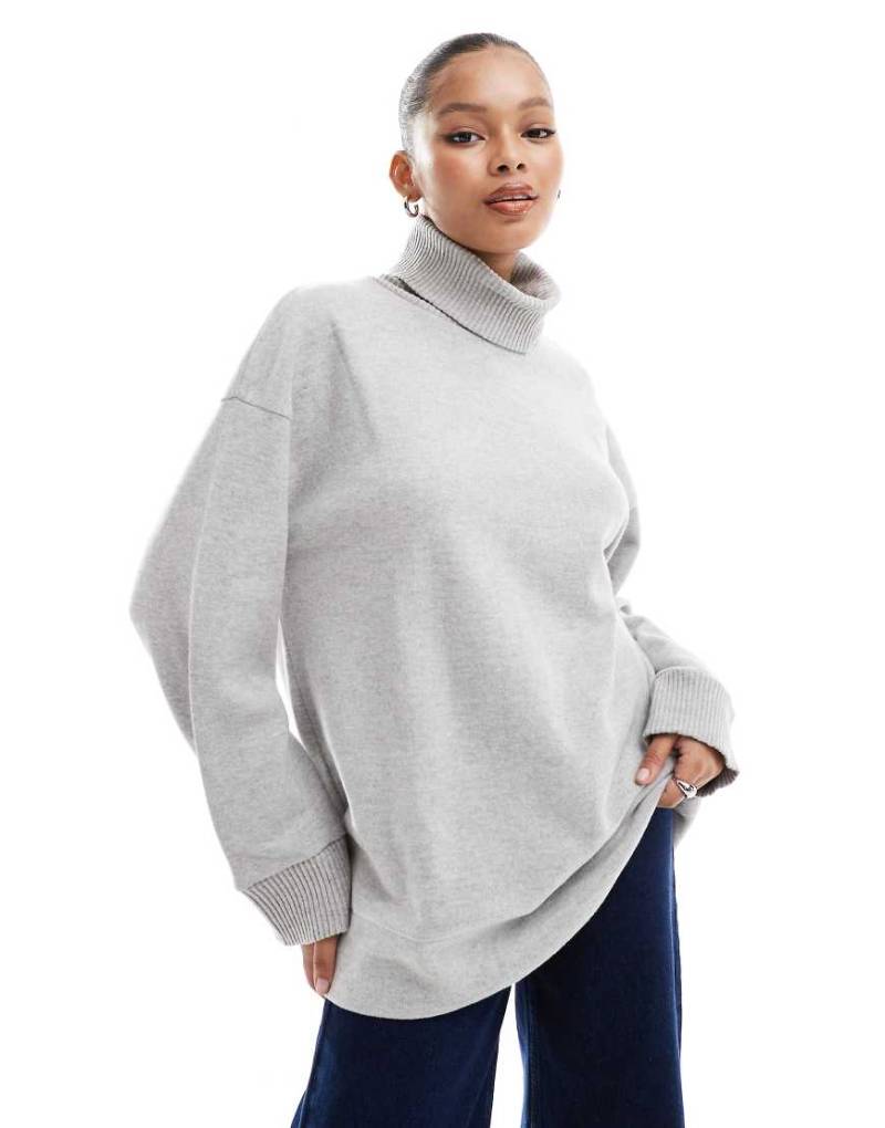 ASOS DESIGN - Superweicher Longline-Rollkragenpullover in meliertem Grau-Keine Farbe von ASOS DESIGN