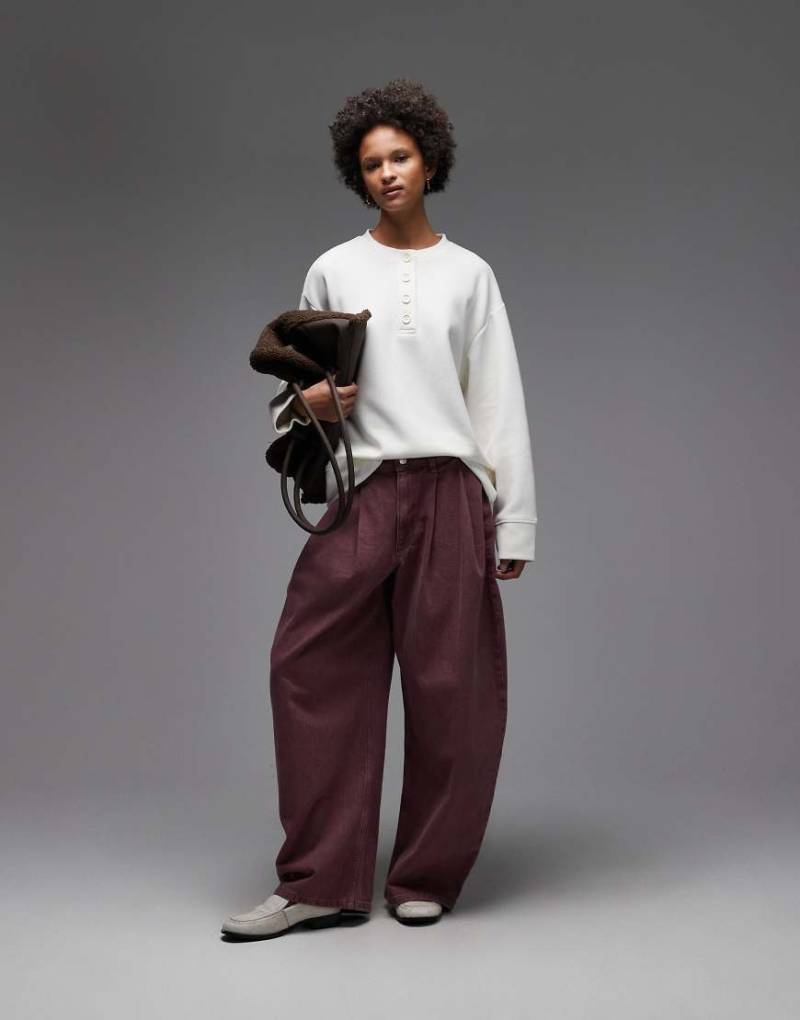 ASOS DESIGN - Superweiches Oversize-Sweatshirt in Creme mit Henley-Ausschnitt-Keine Farbe von ASOS DESIGN