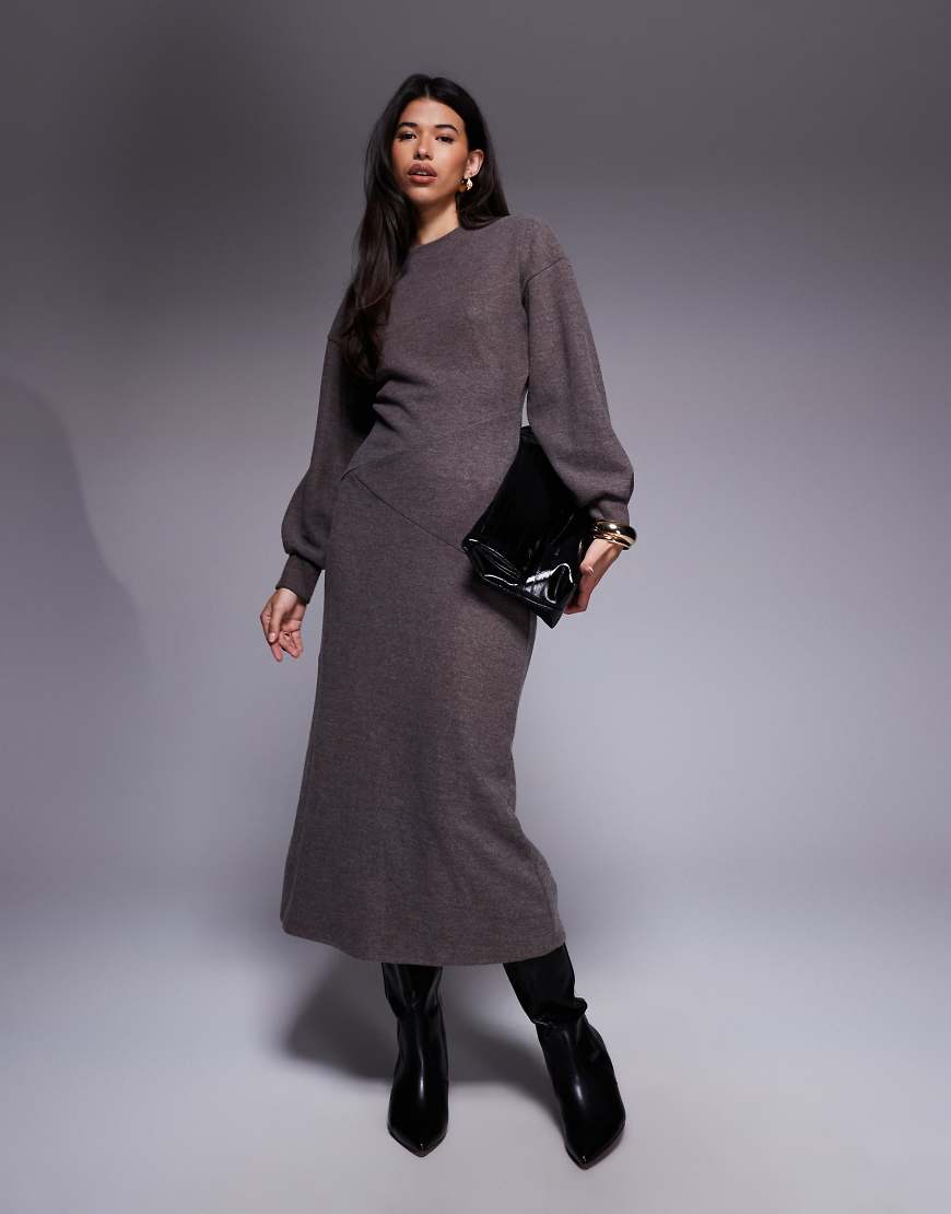 ASOS DESIGN - Superweiches, langärmliges Maxikleid in Schokobraun meliert mit Ziernaht-Brown von ASOS DESIGN