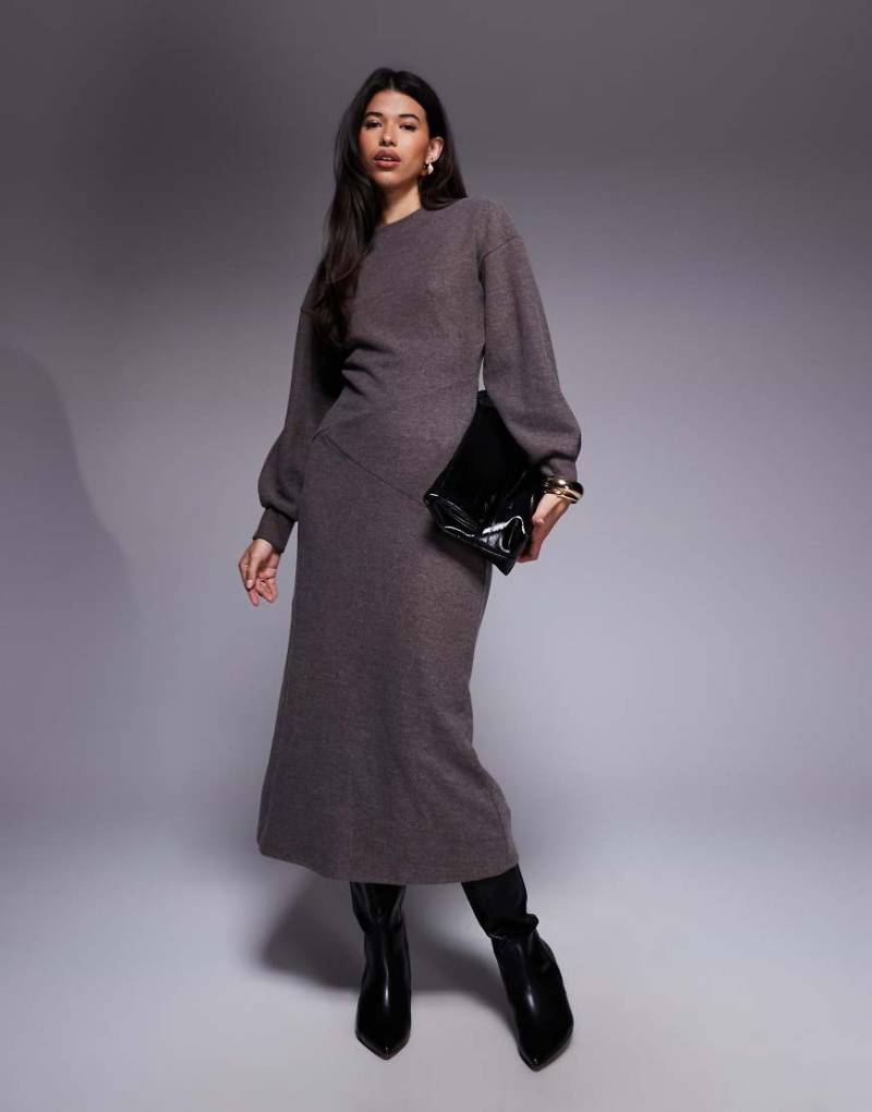 ASOS DESIGN - Superweiches, langärmliges Maxikleid in Schokobraun meliert mit Ziernaht-Brown von ASOS DESIGN