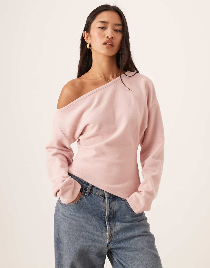 ASOS DESIGN - Superweiches, schulterfreies, langärmliges Oberteil in Rosa mit Korsett-Taille ASOS DESIGN - Superweiches, schulterfreies, langärmliges Oberteil in Rosa mit Korsett-Taille von ASOS DESIGN
