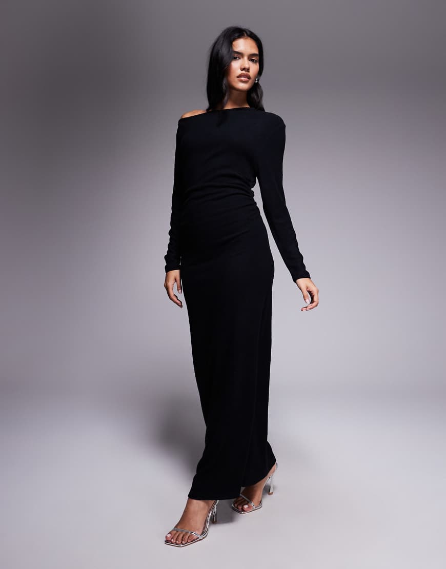 ASOS DESIGN - Superweiches, schulterfreies Maxikleid in Schwarz von ASOS DESIGN