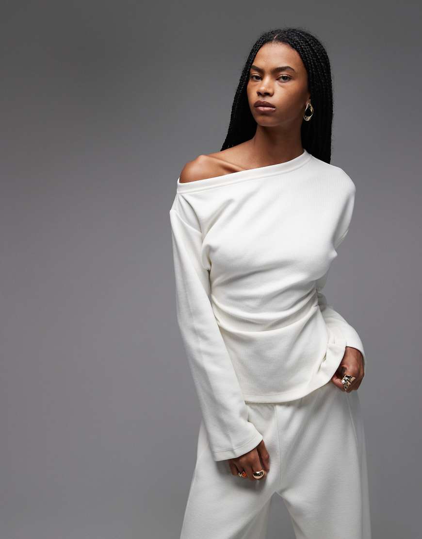 ASOS DESIGN - Superweiches, schulterfreies T-Shirt mit Korsettdetail in der Taille in Creme-Keine Farbe von ASOS DESIGN